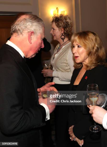 Prince Charles, Prince Of Wales meets actress Felicity Kendal during the Prince's Trust 'Invest In Futures' Reception at The Savoy Hotel on February...