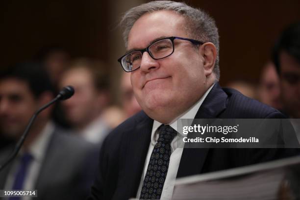 Andrew Wheeler answers senators' questions during his confirmation hearing to be the next administrator of the Environmental Protection Agency before...