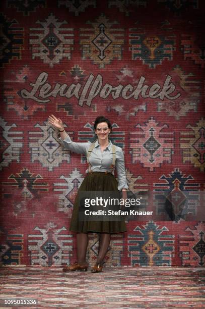 Designer Lena Hoschek on the runway at the Lena Hoschek show during the Berlin Fashion Week Autumn/Winter 2019 at ewerk on January 16, 2019 in...