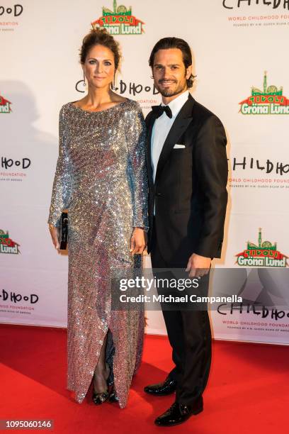 Prince Carl Phillip of Sweden and Princess Madeleine of Sweden arrive at a charity dinner in connection with the World Childhood Foundations 20th...