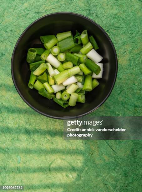 chopped spring onion - oignon nouveau photos et images de collection