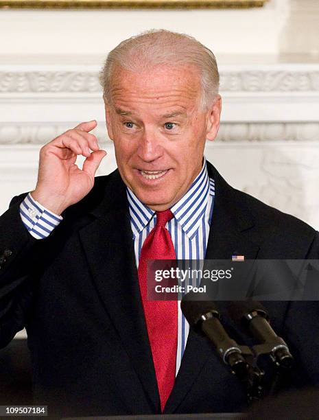 Vice President Joe Biden makes opening remarks as he and U.S. President Barack Obama host a meeting with a bipartisan group of governors in the State...