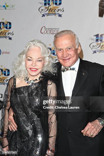 Astronaut Buzz Aldrin and wife Lois Aldrin arrive at the 21st Annual Night of 100 Stars Awards Gala at Beverly Hills Hotel on February 27, 2011 in...