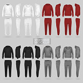 Mockup of the sportswear hoodie and trousers in four dimensions