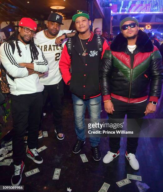 Rated, DJ Tephlon, DJ Buu and DJ T. Lewis attend the 2nd annual No Cap Tuesday at Gold Room on January 16, 2019 in Atlanta, Georgia.