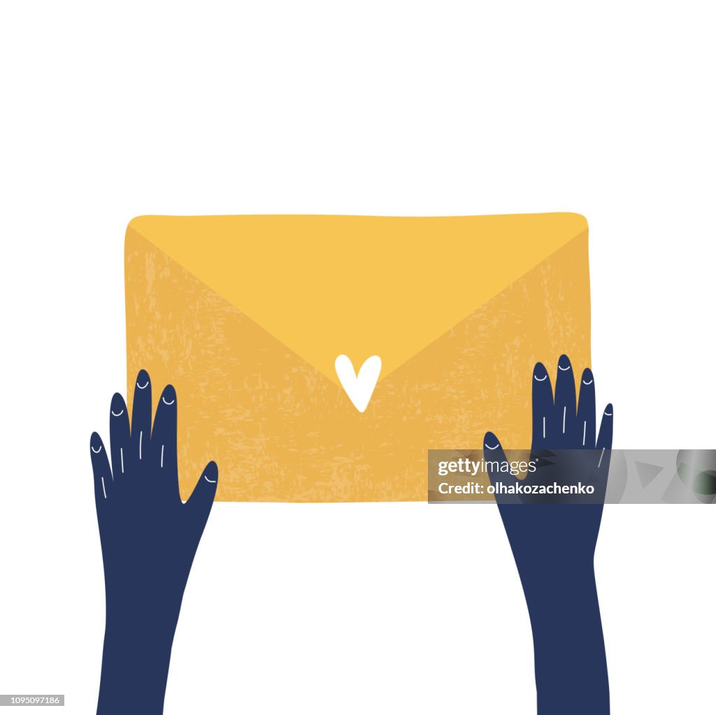 Paper Mail and human hands vector hand drawing print