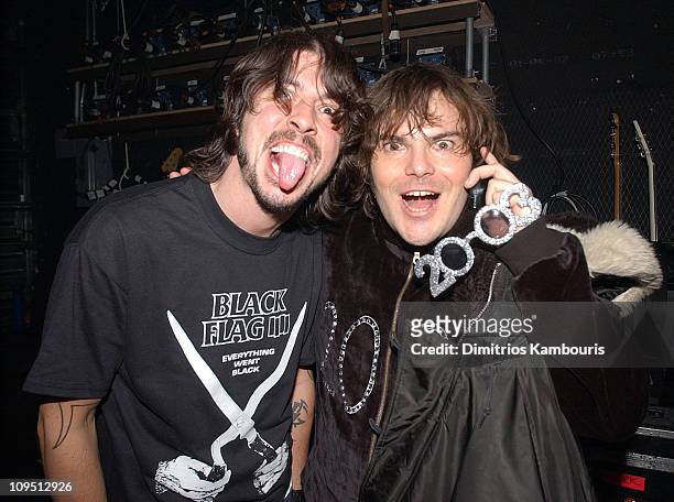 Dave Grohl from the Foo Fighters and Jack Black during MTV's New Year's Pajama Party 2003 - Show at MTV Studios Times Square in New York City, New...