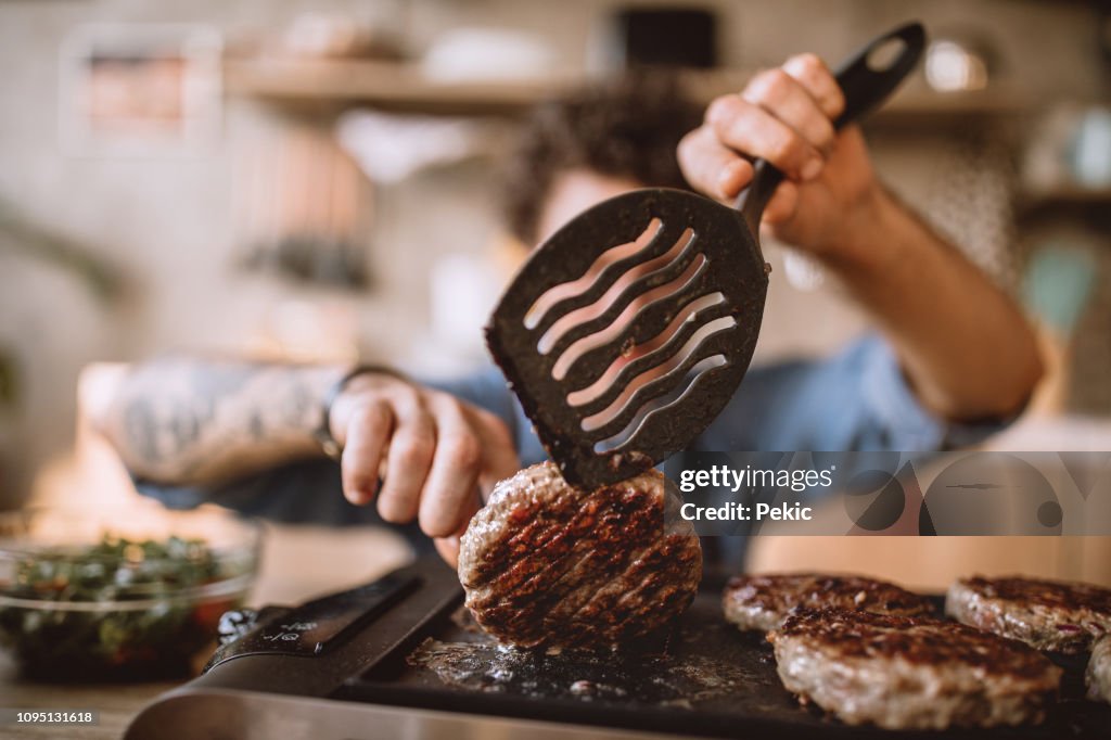 Homemade Hamburgers on electric grill