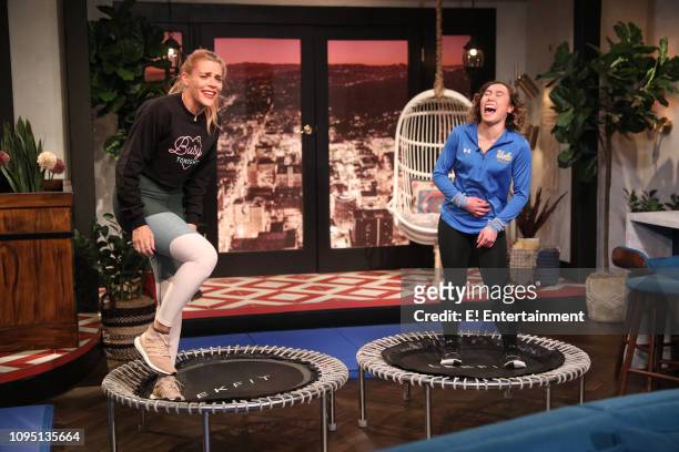 Episode 1051 -- Pictured: Host Busy Philipps and guest Katelyn Ohashi on the set of Busy Tonight --