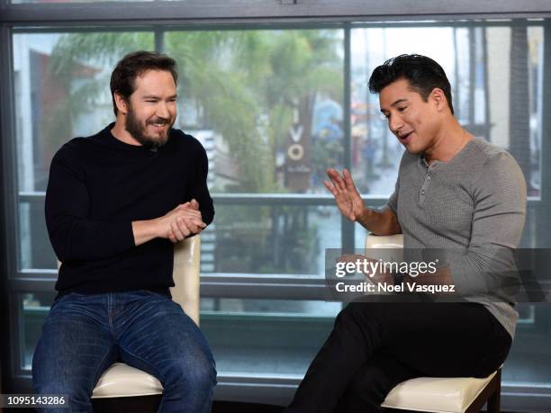 Mark-Paul Gosselaar and Mario Lopez visit "Extra" at Universal Studios Hollywood on January 16, 2019 in Universal City, California.