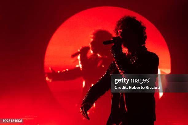 Rob Damiani of Don Broco performs on stage at Usher Hall on February 7, 2019 in Edinburgh, Scotland.