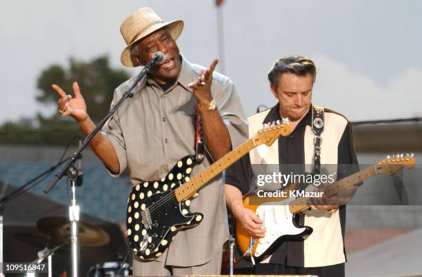 Buddy Guy and Jimmie Vaughan during Crossroads Guitar Festival - Day Three at Cotton Bowl Stadium in Dallas, Texas, United States.