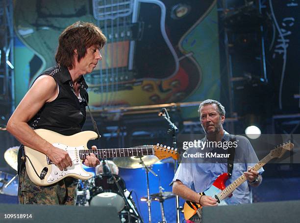 Jeff Beck and Eric Clapton during Crossroads Guitar Festival - Day Three at Cotton Bowl Stadium in Dallas, Texas, United States.