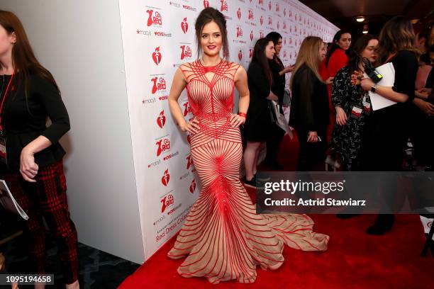 Danica McKellar poses backstage during The American Heart Association's Go Red for Women Red Dress Collection 2019 at Hammerstein Ballroom on...
