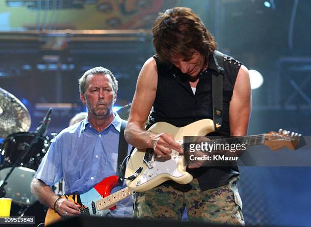 Eric Clapton and Jeff Beck during Crossroads Guitar Festival - Day Three at Cotton Bowl Stadium in Dallas, Texas, United States.