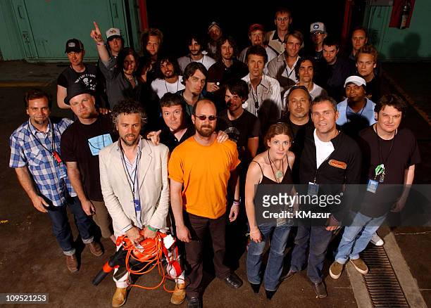 Wayne Coyne, Michael Ivins and Steven Drozd of The Flaming Lips with crew