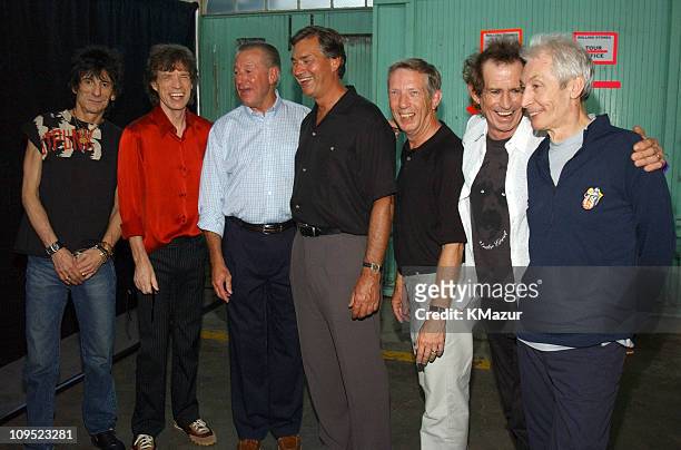 The Rolling Stones and crew during Molson Canadian Rocks for Toronto - Backstage at Downsview Park in Toronto, Ontario, Canada.