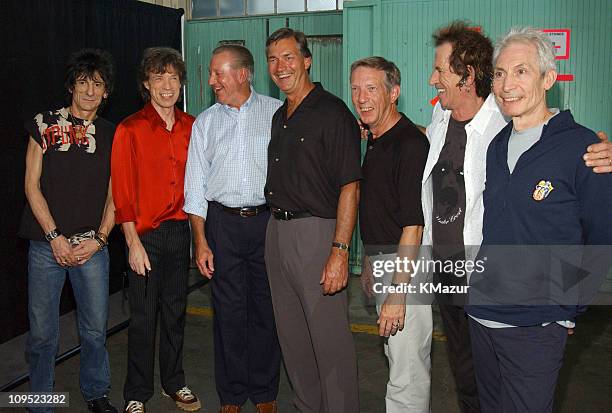 The Rolling Stones and crew during Molson Canadian Rocks for Toronto - Backstage at Downsview Park in Toronto, Ontario, Canada.