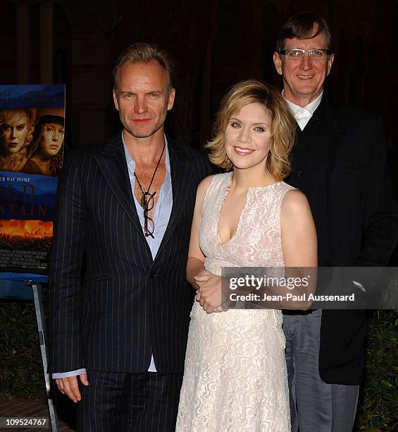 Sting, Alison Krauss and T Bone Burnett during The Words and Music of "Cold Mountain" at Royce Hall in Westwood, California, United States.