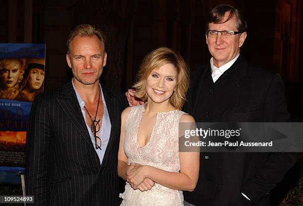 Sting, Alison Krauss and T Bone Burnett during The Words and Music of "Cold Mountain" at Royce Hall in Westwood, California, United States.