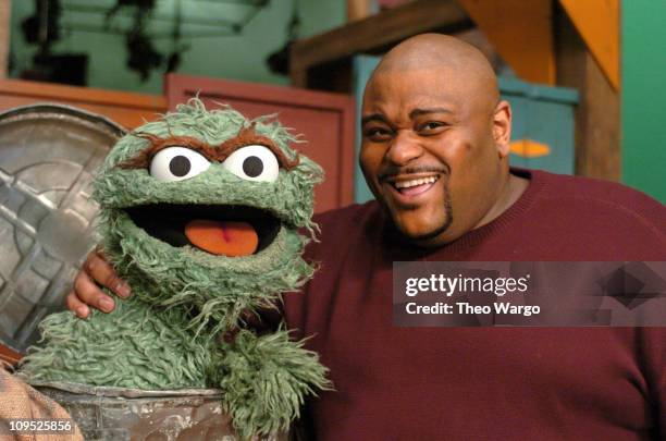 Oscar the Grouch and Ruben Studdard during "American Idol" Winner, Ruben Studdard, Sings the "Alphabet Song" with Elmo on "Sesame Street". This Piece...