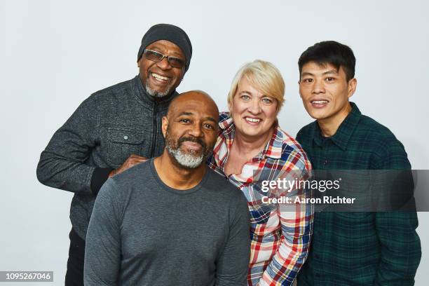 Bobby Allen, John Crane, Jill Lamantia and Wong He from 'American Factory' pose for a portrait in the Pizza Hut Lounge in Park City, Utah on January...