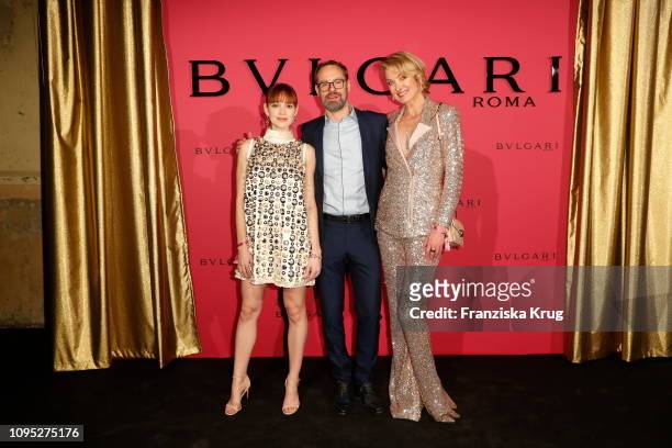 Emilia Schuele, Bart de Boever and Lilly zu Sayn Wittgenstein during the Bulgari party with the motto #Starsinbulgari on February 7, 2019 in Berlin,...