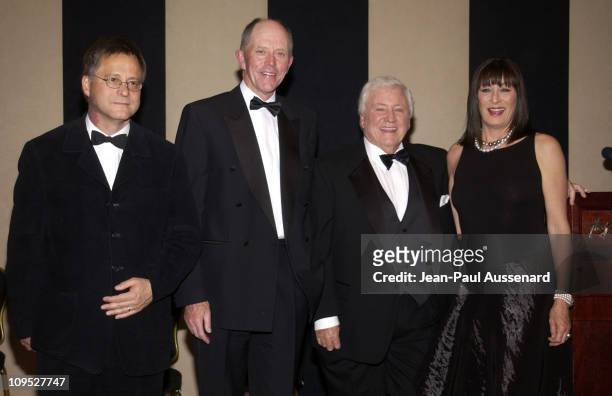 Rod Stoneman, President Irish Film board, Dr. Iognaid O Muircheartaigh, President of NUI Galway, Merv Griffin and Anjelica Huston