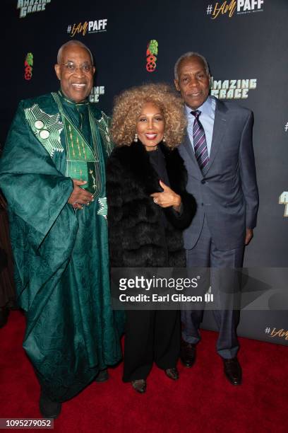 Ayuko Babu, Ja'Net DuBois and Danny Glover attend the 27th Annual Pan African Film & Arts Festival Opening Red Carpet at Cinemark Los Angeles -...