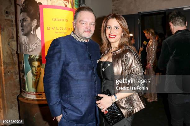 Alexander zu Schaumburg-Lippe and his partner Mahkameh Navabi during the Bulgari party with the motto #Starsinbulgari on February 7, 2019 in Berlin,...