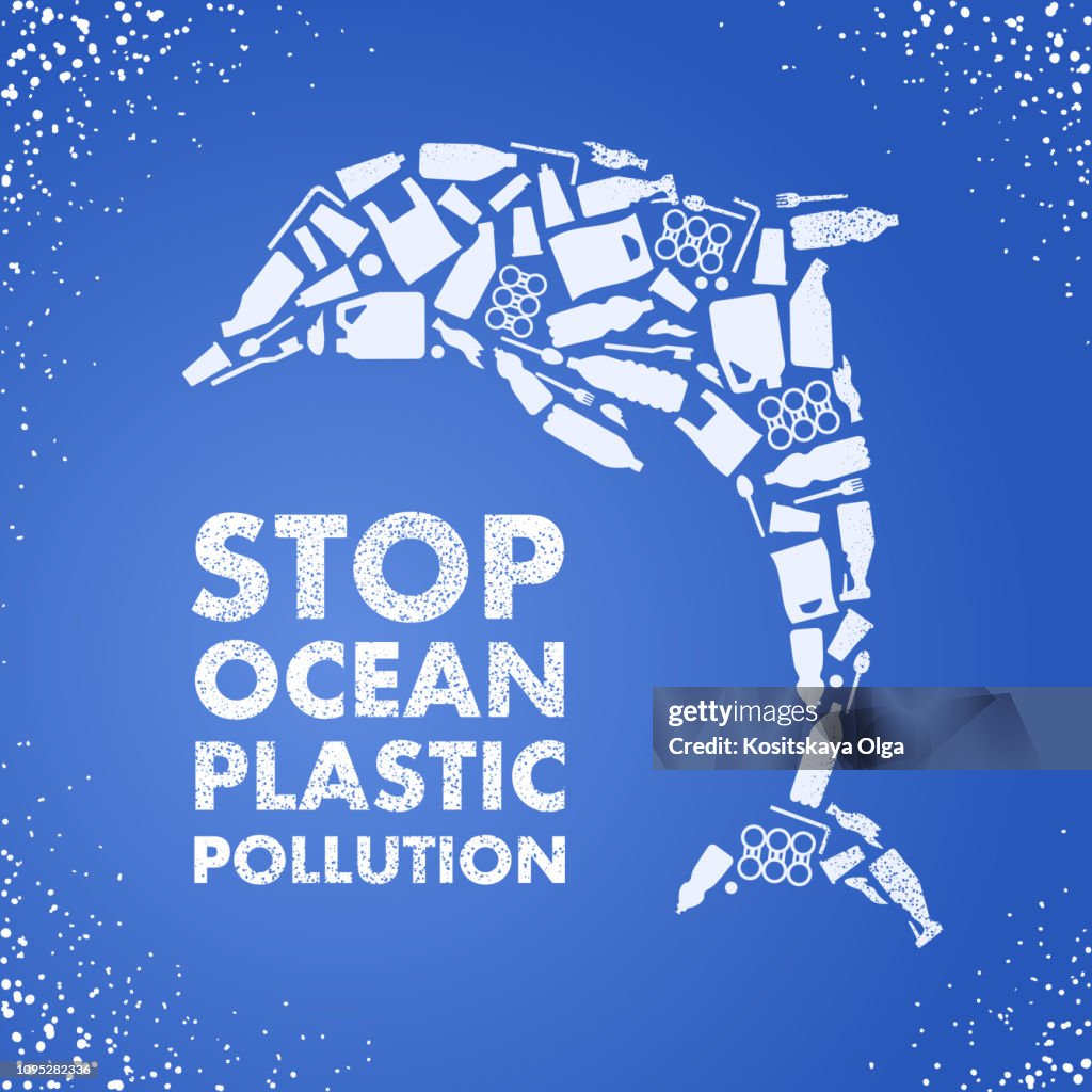 Stop Ocean Stop Ocean Plastic Pollution Ecological Poster Dolphin Composed Of ...