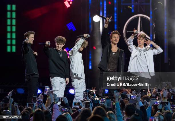 Daniel Seavey, Jonah Marais, Corbyn Besson, Zach Herron and Jack Avery of the music group 'Why Don't We' are seen at 'Jimmy Kimmel Live' on February...