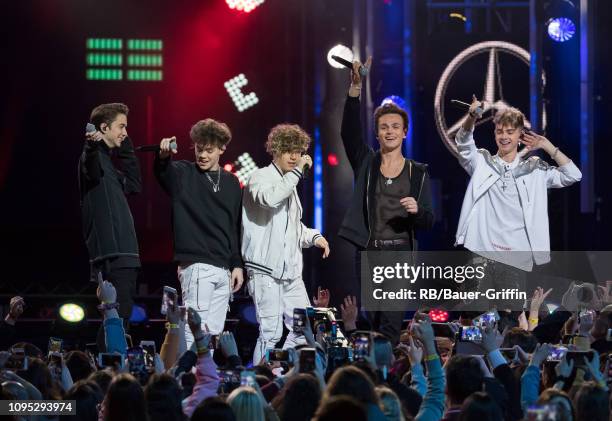 Daniel Seavey, Jonah Marais, Corbyn Besson, Zach Herron and Jack Avery of the music group 'Why Don't We' are seen at 'Jimmy Kimmel Live' on February...