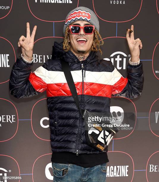 Lil Pump arrives at the Warner Music Group Pre-Grammy Celebration at Nomad Hotel Los Angeles on February 7, 2019 in Los Angeles, California.