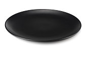 empty black round plate isolated on a white background