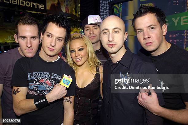 Hilary Duff with Chuck Comeau, David Desrosiers, Sebastien Lefebvre, Jeff Stinco and Pierre Bouvier of Simple Plan