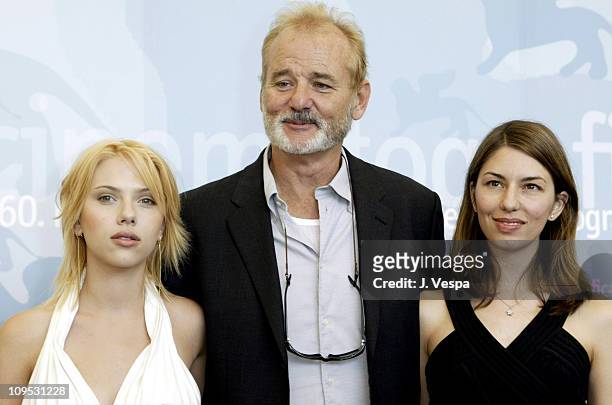 Scarlett Johansson, Bill Murray and Sofia Coppola during 2003 Venice Film Festival - "Lost in Translation" Photocall at Casino in Venice Lido, Italy.