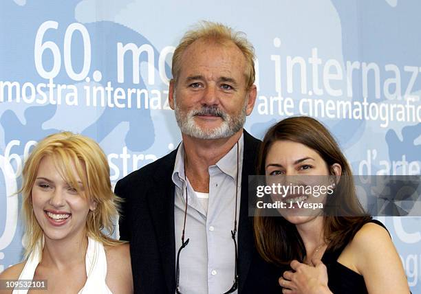 Scarlett Johansson, Bill Murray and Sofia Coppola during 2003 Venice Film Festival - "Lost in Translation" Photocall at Casino in Venice Lido, Italy.