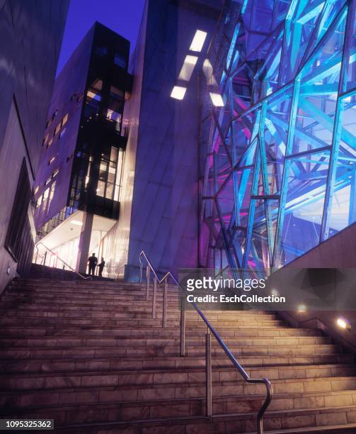 stairway towards federation square, melbourne, australia - melbourne architecture stock-fotos und bilder