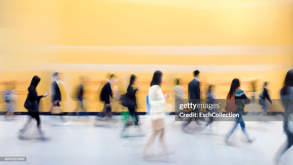 Busy colorful morning commute in Hong Kong