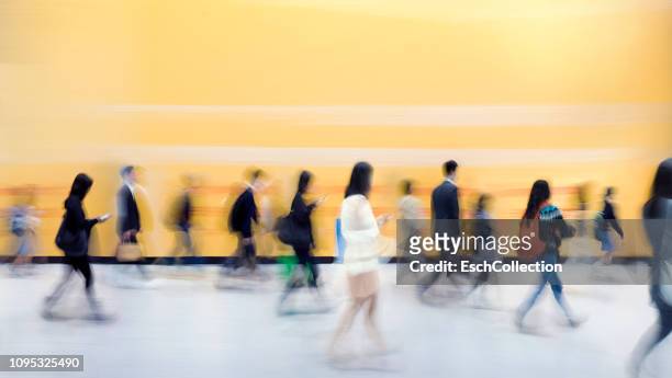 busy colorful morning commute in hong kong - on the move imagens e fotografias de stock