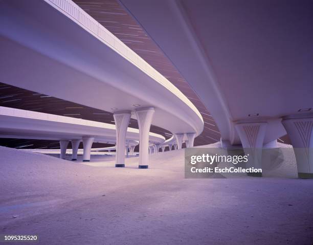 star trails over newly built road infrastructure - viaducto fotografías e imágenes de stock