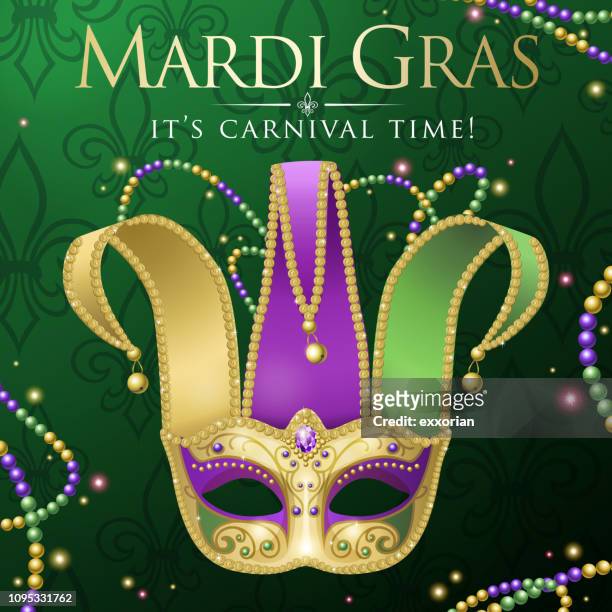 mardi gras jester mask party - fiesta invitation stock illustrations