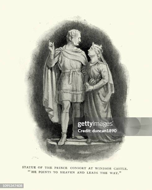 statue of prince albert and queen victoria in medieval costume - the statue of victoria stock illustrations