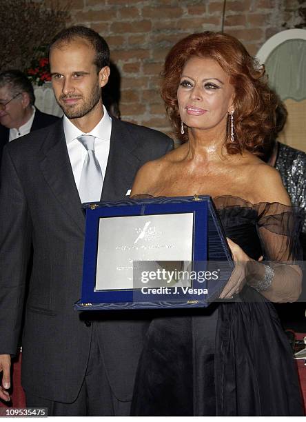 Edoardo Ponti and Sophia Loren during 2002 Venice Film Festival - Sophia Loren Receives the the "Premio Bianchi" Award at Excelsior Hotel in Venice...