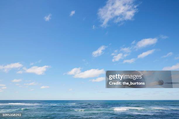 full frame shot of sea, clouds and blue sky, backgrounds - sea ​​of ​​clouds stock pictures, royalty-free photos & images