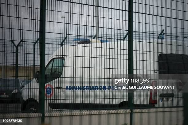 Picture taken on February 08, 2019 shows a vehicle at the Saint-Maur prison where French national Jean-Claude Romand, sentenced to life in 1996 for...