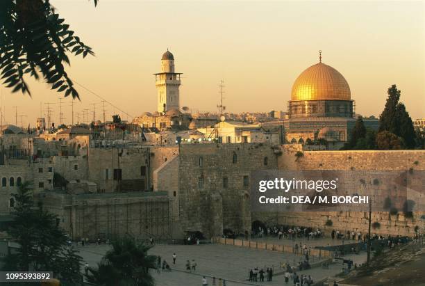 View of the Wailing wall and the Dome of the Rock, Old City of Jerusalem , Israel.