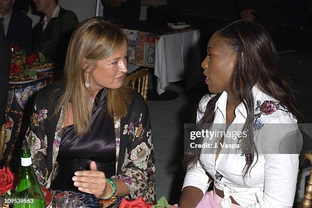 Eva Cavalli and Serena Williams during 2003 Cannes Film Festival - Roberto Cavalli Fashion Show - Dinner at Palm Beach in Cannes, France.