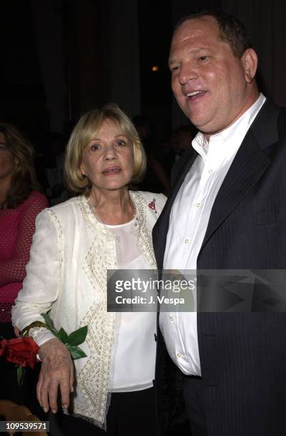 Jeanne Moreau and Harvey Weinstein during 2003 Cannes Film Festival - Roberto Cavalli Fashion Show - Dinner at Palm Beach in Cannes, France.